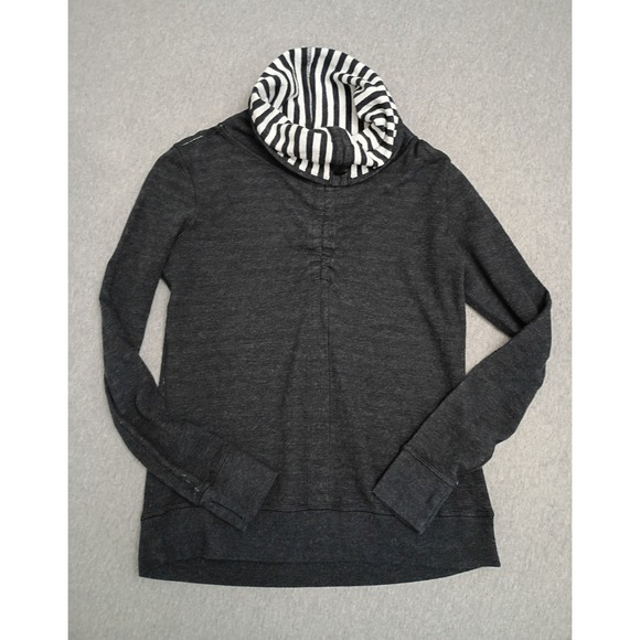 Lululemon Sweaters - Lululemon In a Cinch Reversible Cowl Pullover Grey Striped Thumb Sweatshirt M/L